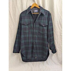 Vintage Pendleton Flannel Shirt Mens Medium Green Black Navy Virgin Wool H1